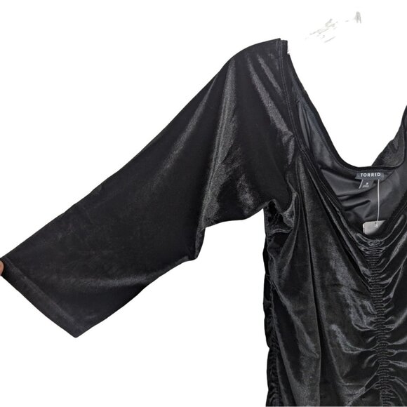 Torrid black velvet ruched shirred front off shoulder pull over top sz 3 3X - Picture 5 of 13